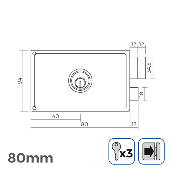 Schloss EDM 85261 Stahl 80 x 94 mm obenauf legen – Bild 3
