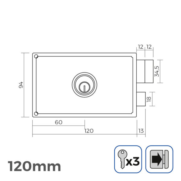 Schloss EDM obenauf legen 120 x 94 mm Stahl Rechts – Bild 3