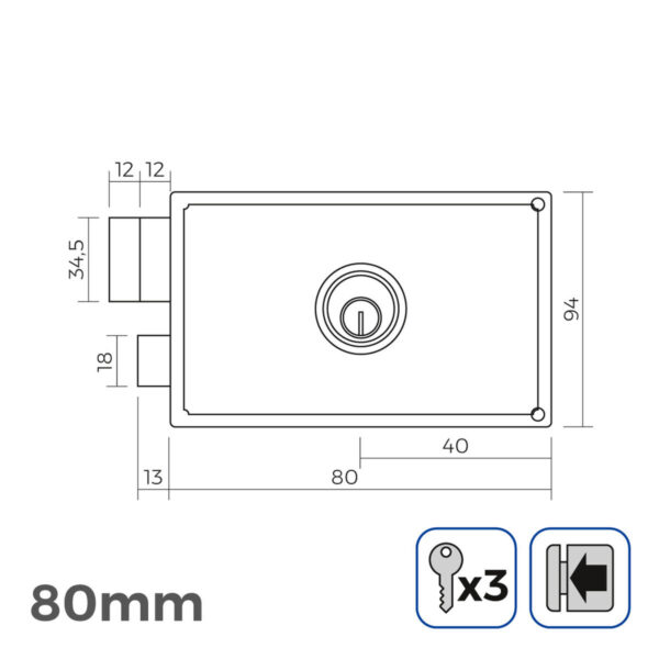 Schloss EDM 85265 Stahl 80 x 94 mm obenauf legen – Bild 3