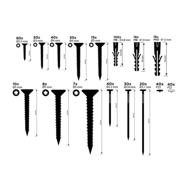 Set von Schrauben, Dübeln und Nägeln Black & Decker 560 Stücke – Bild 2