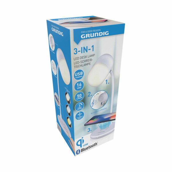 LED-Lampe mit Lautsprecher und kabellosem Ladegerät Grundig Weiß 10 W 50 lm Ø 12 x 26 cm Kunststoff 3 in 1 – Bild 5