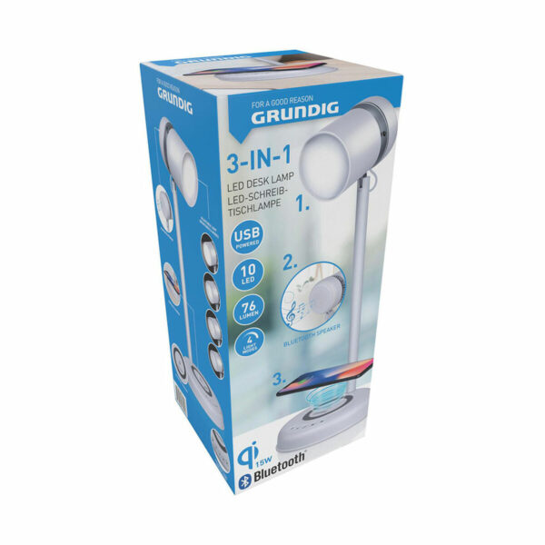 LED-Lampe mit Lautsprecher und kabellosem Ladegerät Grundig Weiß 15 W 76 Lm Ø 12 x 34 cm Kunststoff 3 in 1 – Bild 4