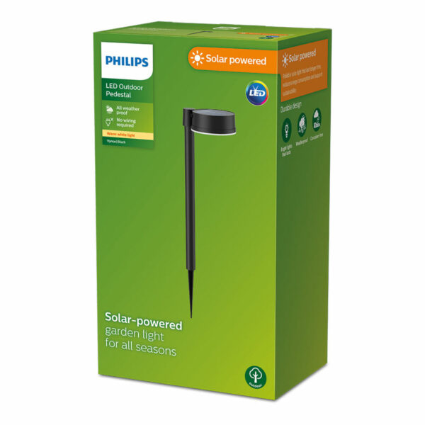 Solar-Gartenpfahl Philips Vynce 1,5 W 11,2 x 14,2 x 54 cm Schwarz Kunststoff rund (2700 K) (Warmes Weiß) (1 Stück) – Bild 3