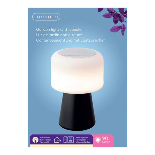 LED-Lampe mit Bluetooth Lautsprecher und kabellosem Ladegerät Lumineo 894415 Schwarz Aufladbar – Bild 2
