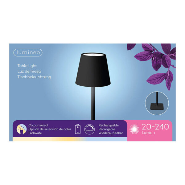 LED Tischlampe Lumineo 894376 Schwarz Metall 17 cm Aufladbar – Bild 2