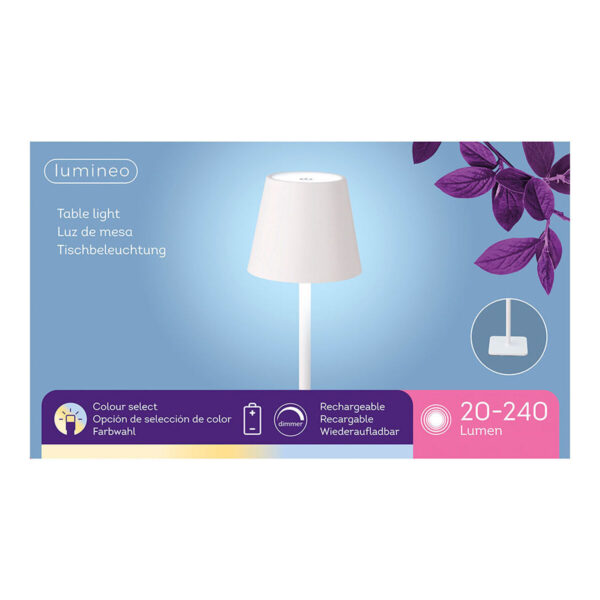 LED Tischlampe Lumineo 894378 Weiß Metall 37 cm Aufladbar – Bild 2