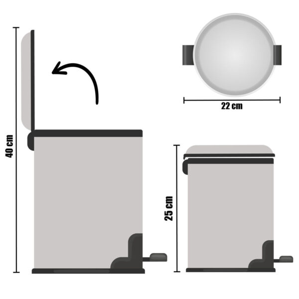 Papierkorb mit Pedal Silberfarben Edelstahl Kunststoff 3 L (6 Stück) – Bild 3