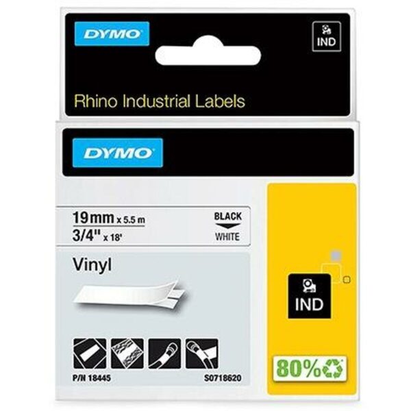 Laminiertes Klebeband zur Kennzeichnung von Maschinen Rhino Dymo ID1-19 19 x 5,5 mm Schwarz Weiß Vinyl Selbstklebend (5 Stück) – Bild 2