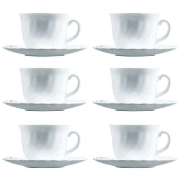 Satz mit Tassen- und Tellern Luminarc Trianon (6 pcs) Weiß Glas 220 ml (12 Stücke) – Bild 2