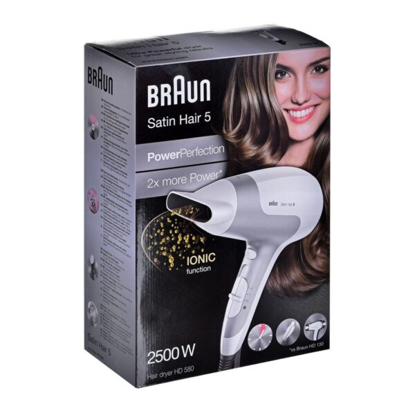 Föhn Braun Satin Hair 5 Power Perfection HD580 Weiß Silberfarben 2500 W – Bild 6