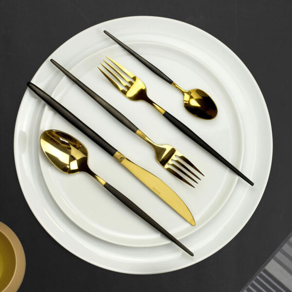 Gabel-Set Amefa Soprano Schwarz Gold Metall Edelstahl 12 Stück – Bild 2