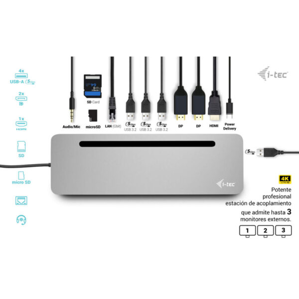 Hub USB-C i-Tec C31FLAT2PDPRO Silberfarben – Bild 3