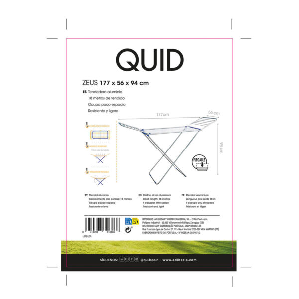 Wäscheständer Quid Zeus Grau Metall Aluminium (177 x 56 x 94 cm) – Bild 2