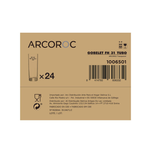 Gläserset Arcoroc Tubo Durchsichtig Glas 300 ml Röhre (24 Stück) – Bild 2