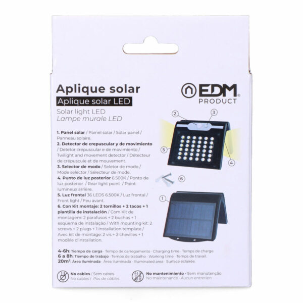 Wandleuchte EDM 31847 Schwarz 2 W 220 lm Bewegungsmelder Solar (6500 K) – Bild 8