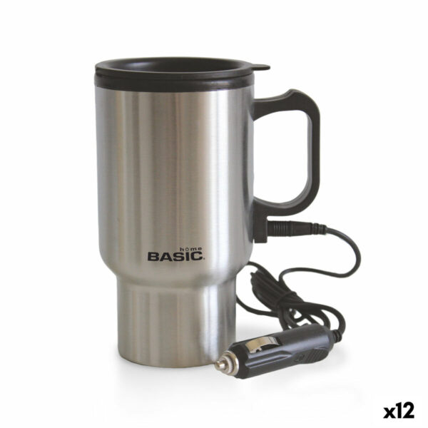 Thermobecher mit Deckel Basic Home Silberfarben 400 ml 0,4 l Elektrizität (12 Stück)