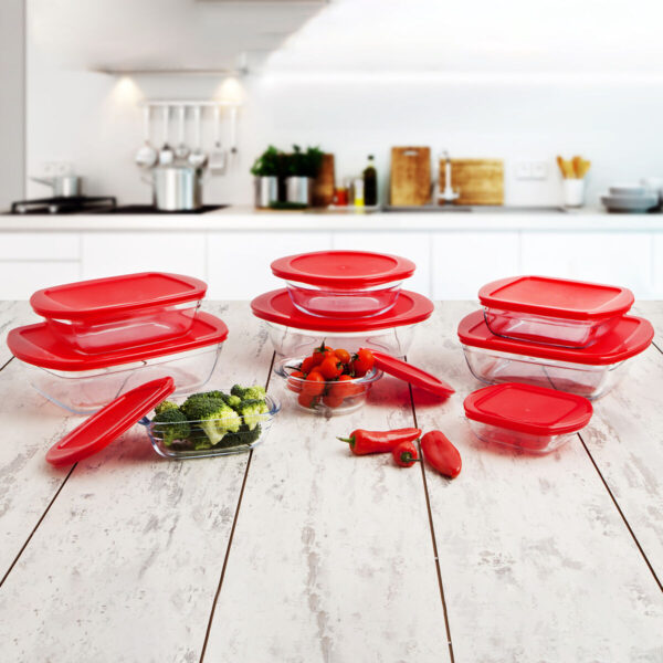 Viereckige Lunchbox mit Deckel Ô Cuisine Cook & Store Rot 1 L 20 x 17 x 6 cm Silikon Glas (6 Stück) – Bild 3