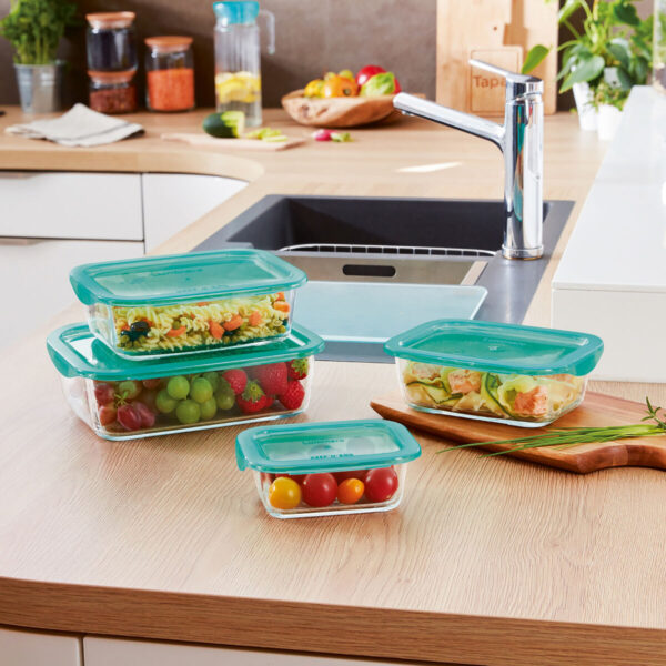 Rechteckige Lunchbox mit Deckel Luminarc Keep'n Lagon 12 x 8,5 x 5,4 cm türkis 380 ml Glas (6 Stück) – Bild 3